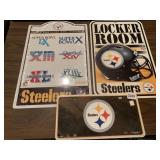 STEELER LICENSE PLATE, LOCKER ROOM SIGN, ETC.