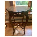 SPOON CARVED WALNUT TABLE WITH INLAID TOP, 18X27