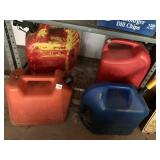 3 EMPTY GAS CANS 1 KERO CAN 1/2 FULL