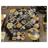BUTTON BOARD INCLUDING VINTAGE STEELER BUTTONS