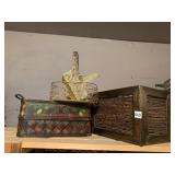 WIRE BASKET, PAINTED DECORATIVE BASKET, SQUARE