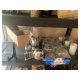 GLASS CANDLE HOLDERS, LARGE CANDLE W/ ROPE TRIM,