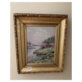 ANTIQUE PAINTED ON PORCELAIN IN GOLD ORNATE FRAME