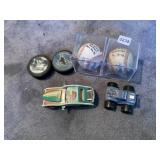 HOCKEY PUCKS, 2 BASEBALLS, BINOCULARS