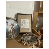 INDIAN PRINT, PLATE W/ PAINTED SURROUND OF WOLF