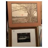 FRAMED AND MATTED TACK ROOM PHOTOGRAPH SIGNED