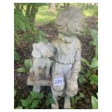 16" COMPOSITION BOY WITH DOG ON BENCH GARDEN