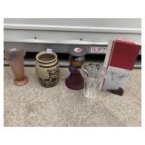 CROCK, CANDLE STAND, PINK VASE