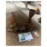 WOOD VASE, WICKER WITH GLASS INSIDE VASE, CARVED