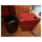 HANDLED FAUX LEATHER BASKET AND TRASH CAN