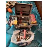 MAKE UP CASE W/ BRUSHES, EYELASHES ETC.