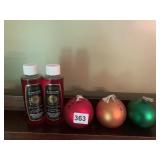 3 NEW CHRISTMAS BALL OIL LAMPS WITH 2 BOTTLES OF