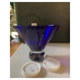 GLASS BALL VASE, COBALT BLUE AND 2 BICENTENNIAL