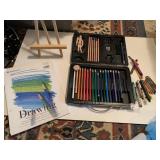 DRAWING PENCILS, EASEL, DRAWING BOOK