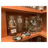 3 STEELERS STEINS, JACK LAMBERT GLASS, 2 STEELERS