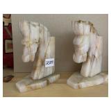 ALABASTER PAIR OF HORSE BOOKENDS