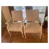 RUSTIC DISTRESSED WHITE ARMED DINING CHAIRS,