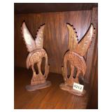 CARVED WOOD BIRD BOOK ENDS