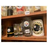 STEELERS SALT AND PEPPERS, 2 SHOT GLASSES, KAHLUA