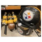 STEELERS TIN, PLASTIC NFL HELMET, BOWLING PIN