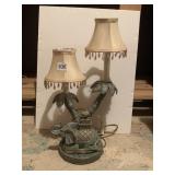 2 ARM ELEPHANT AND PALM TREE LAMP WITH BEADED