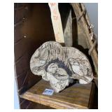 WOLF WOOD BURNING # LEFT CORNER AND SIGNED DEB