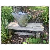 RUSTIC LOG BENCH AND ALUMINUM WATERING CAN,