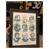 SAM THONG SIGNED FRAMED STEELERS DRAWING, 17X13,