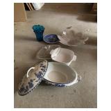 GLASS CANDY DISH AND MIS MATCHED CORNING WARE