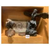 BUFFALO PORCELAIN STATUE 6", LEATHER BRACELET