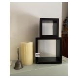 DECORATIVE CUBES, FLAMELESS CANDLE AND BRASS BELL