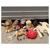 PLUSH MONKEY, JOINTED HORSE, PLUSH DUCK AND LAMP,