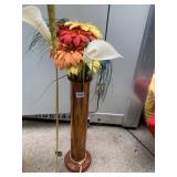 GLASS VASE ORANGE W/ FLOWER ARRANGEMENT