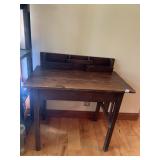 OAK MISSION STYLE DESK WITH LETTER HOLDER,