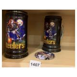 STEELERS BLACK STEINS WITH UNUSUAL FOOTBALL