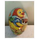 VINTAGE PAPER MACHE EGG 10" X 6.5" DUCK W/ CAKE