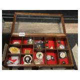 SMALL DISPLAY CASE FILLED WITH PINS, 7.5X14.2,