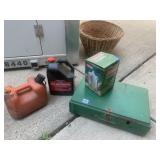 COLEMAN GRILL, COFFEE PERK, GAS CAN, BAR AND