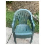 3 GREEN PLASTIC DECK CHAIRS