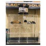LUCITE CUBBY RACK 15" X 16" WITH WOOD CAR, ETC.