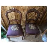 2 MATCHED NEEDLE POINT CHAIRS AND CARVED BACK