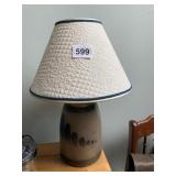 BLUE GRAY CROCK LAMP NO MARKINGS NO DAMAGE