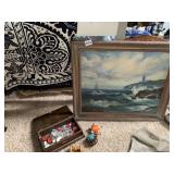 PAINTED ON BOARD FIELD WOOD BOX WITH HACKIE SACK