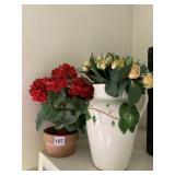 ARTIFICIAL FLOWERS IN HAND PAINTED VASE PORTUGAL