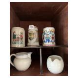 STEINS INCLUDING GERMAN POTTERY PITCHERS ETC.