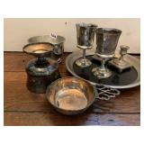 PEWTER SERVING TRAY CANDLE STICKS