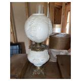 MILK GLASS LAMP BRASS OIL LAMP CONVERTED TO
