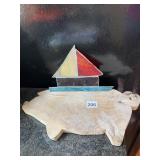STAINED GLASS PC. AND WOOD PIG CUTTING BOARD