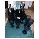 11 BLUE OCTAGONAL GLASSES AND 3 OTHER GLASSES