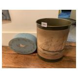 OVAL BANDED BOX 4H AND SHIP MOTIF WASTE CAN